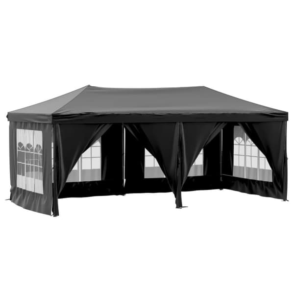 Hopfällbart partytält med sidoväggar svart 3x6 m