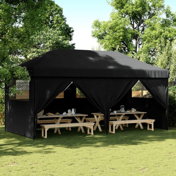Pop-Up hopfällbart partytält med 4 sidoväggar svart