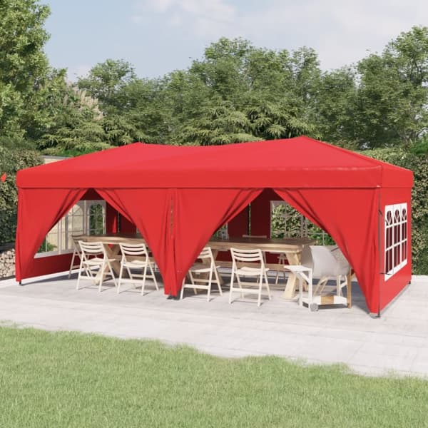 Hopfällbart partytält med sidoväggar röd 3x6 m
