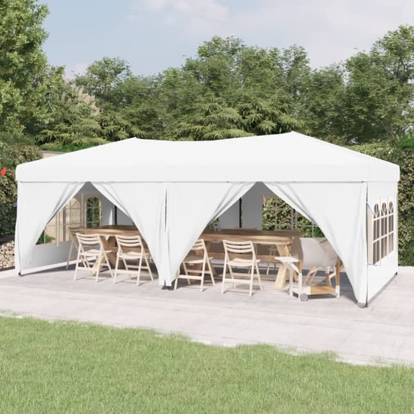 Hopfällbart partytält med sidoväggar vit 3x6 m