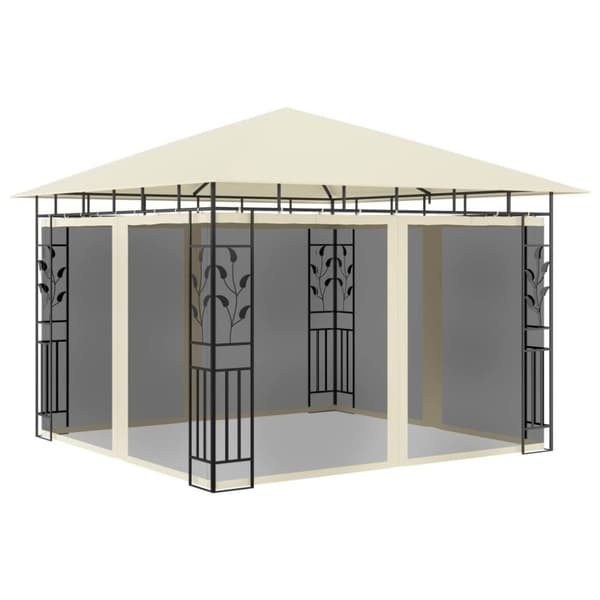 Paviljong med myggnät 3x3x2,73 m gräddvit 180 g/m²