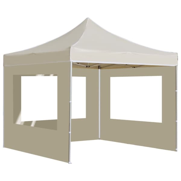 Hopfällbart partytält med väggar aluminium 3x3 m gräddvit
