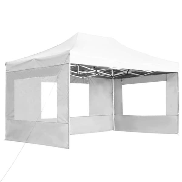 Hopfällbart partytält med väggar aluminium 4,5x3 m vit