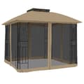 Miniatyrbild 2 av 2: Paviljong med dubbelt tak & nätväggar taupe 2,94x2,94 m stål