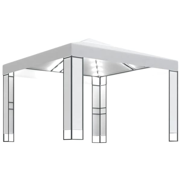 Paviljong med dubbeltak och ljusslinga LED 3x3 m vit