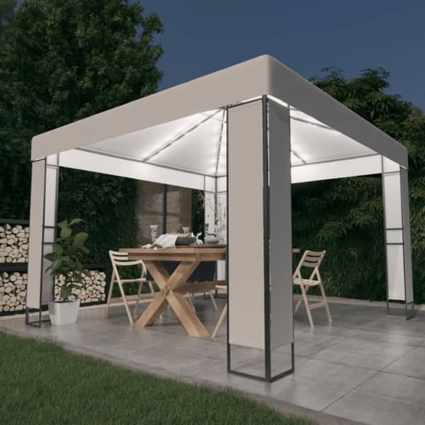 Paviljong med dubbeltak och ljusslinga LED 3x3 m vit