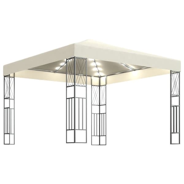 Paviljong med ljusslinga LED 3x3 m gräddvit tyg