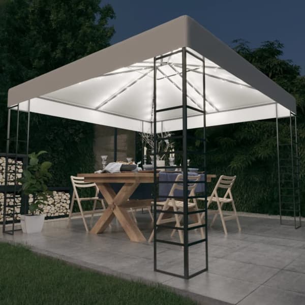 Paviljong med ljusslinga LED 3x3 m vit