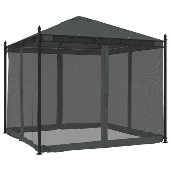 Paviljong med nätväggar antracit 2,93x2,93 m stål