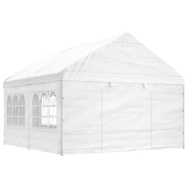 Paviljong med tak vit 4,46x4,08x3,22 m polyeten