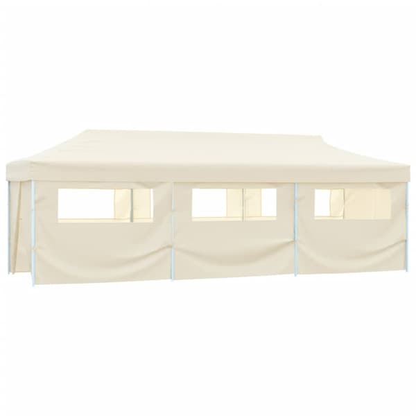 Pop-Up hopfällbart partytält med 8 sidoväggar gräddvit 3x9 m
