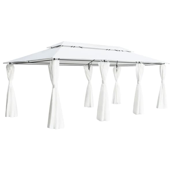 Paviljong med draperier 600x298x270 cm vit 180g/m²