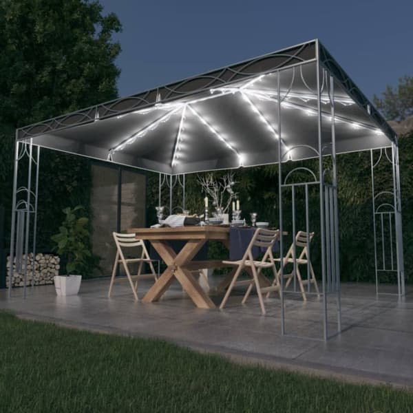 Paviljong med ljusslinga LED 400x300 cm antracit