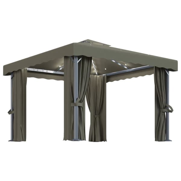 Paviljong med draperi och ljusslinga LED 3x3 m taupe