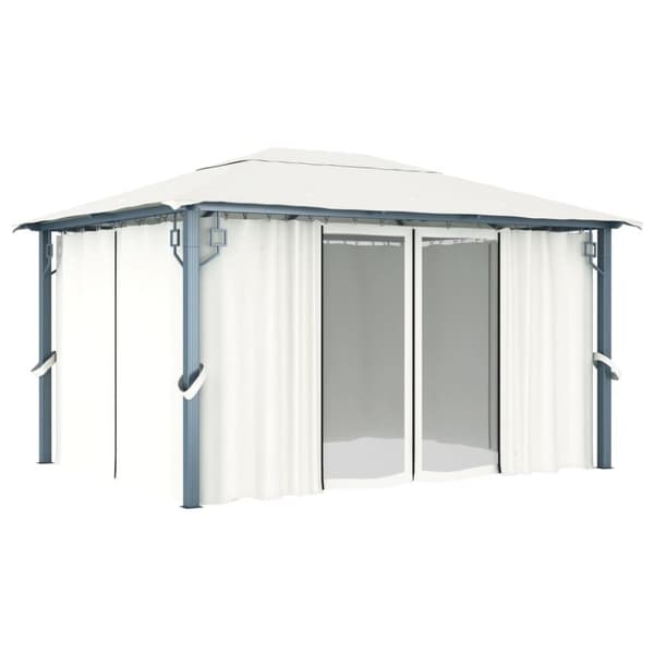 Paviljong med draperier 400 x 300 cm gräddvit aluminium