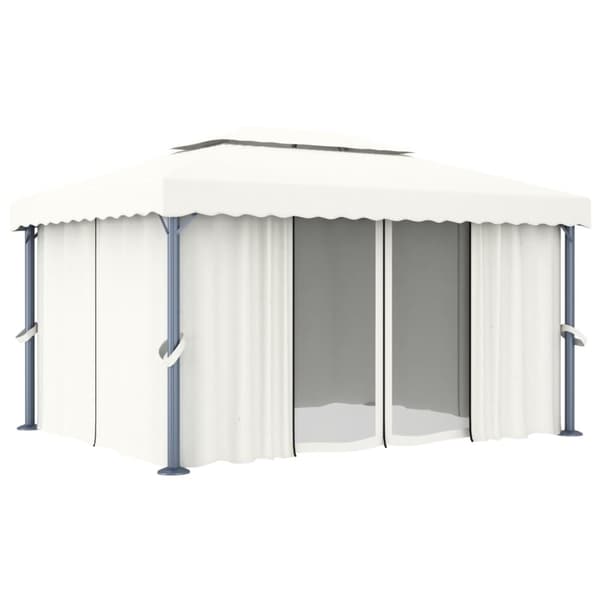 Paviljong med draperi 4x3 m gräddvit aluminium