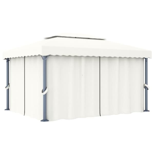 Paviljong med draperi 4x3 m gräddvit aluminium