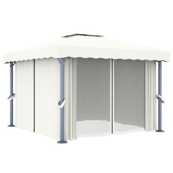 Paviljong med draperi 3x3 m gräddvit aluminium