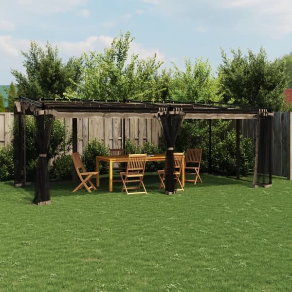 Paviljong med nätväggar taupe 6x3 m stål