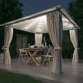 Miniatyrbild 1 av 2: Paviljong med gardin & ljusslinga LED 3x3 m gräddvit aluminium