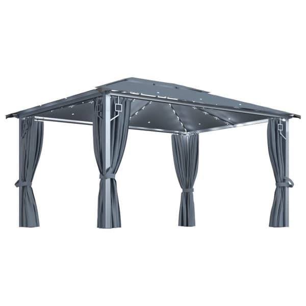 Paviljong med gardin & ljusslinga LED 4x3 m antracit aluminium
