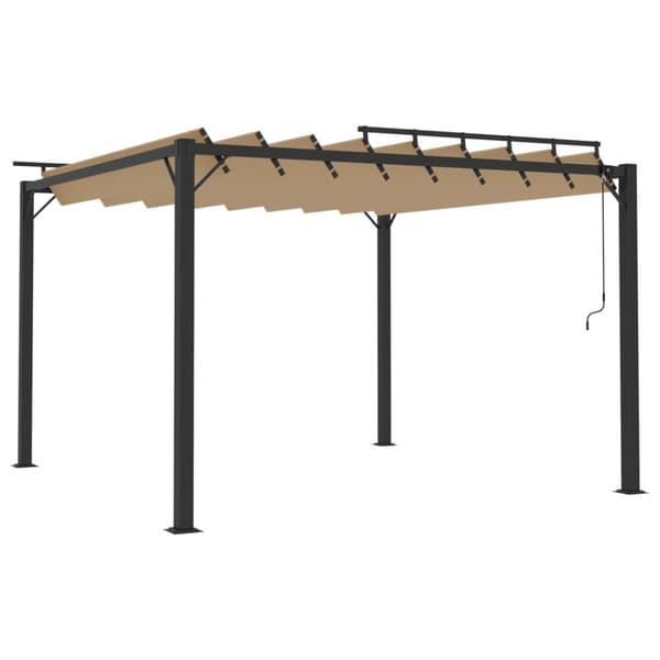 Paviljong med lamelltak 3x3 m taupe tyg och aluminium