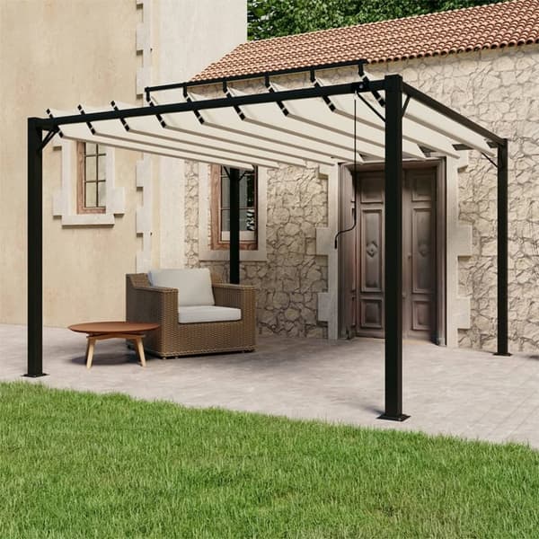 Paviljong med lamelltak 3x3 m gräddvit tyg och aluminium