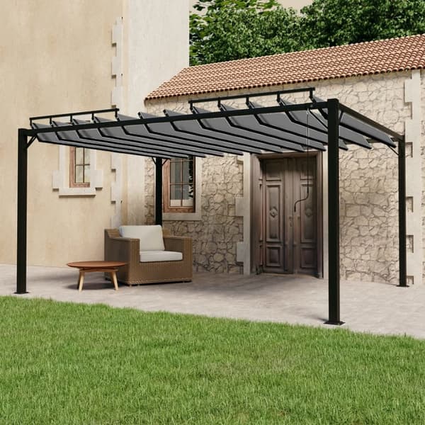 Paviljong med lamelltak 3x4 m antracit tyg och aluminium