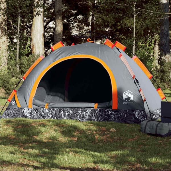 Campingtält 4 personer grå och orange snabbrest