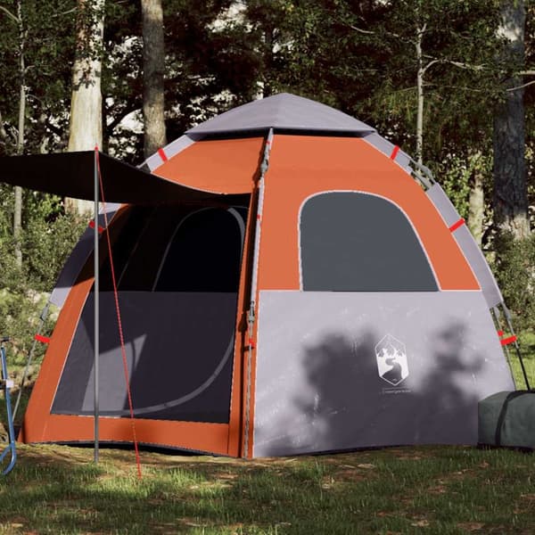 Campingtält 4 personer grå och orange snabbrest