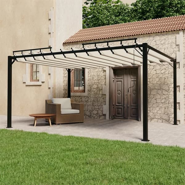 Paviljong med lamelltak 3x4 m gräddvit tyg och aluminium