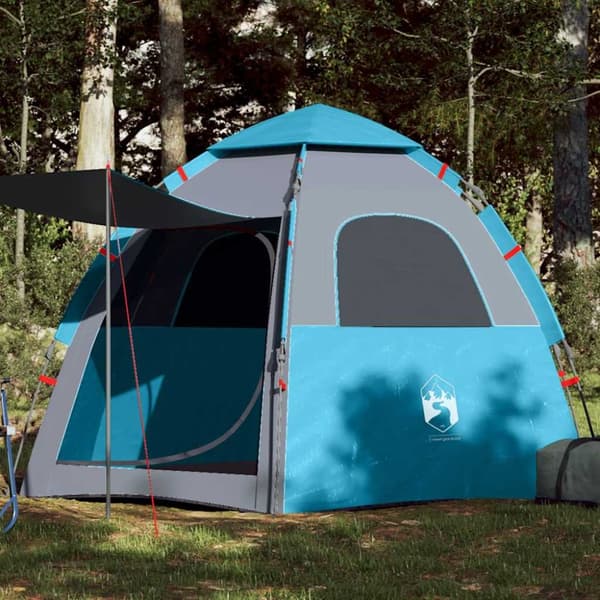 Campingtält 4 personer blå snabbrest
