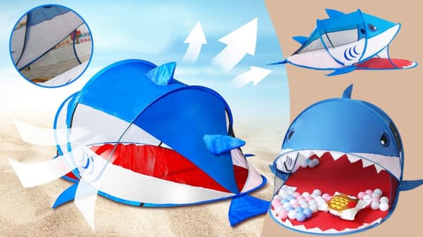 BØRNETELT SELVUDTRÆKKENDE HUS SHARK