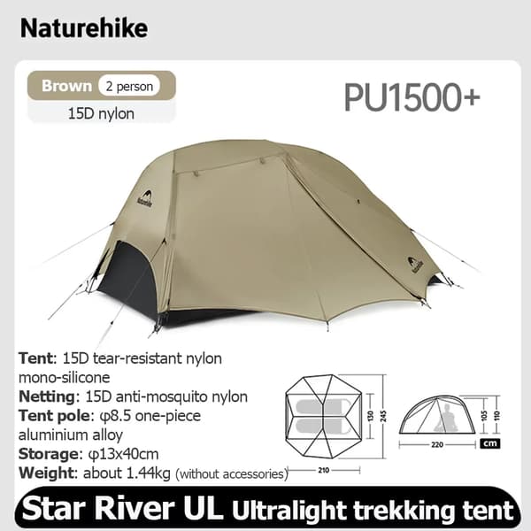 Camping telt, letvægtsdesign, dobbeltlag,Brun