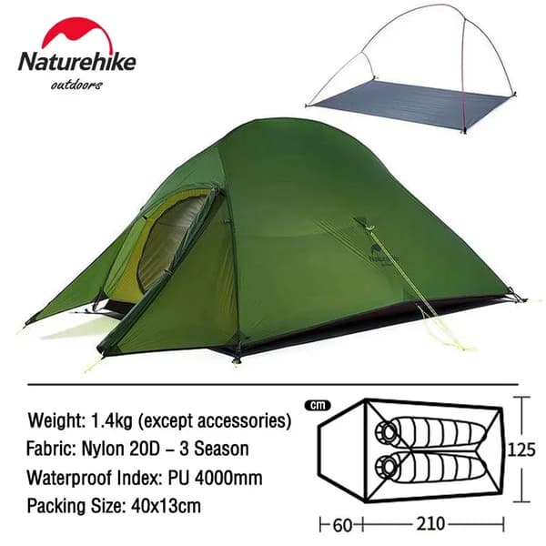 Campingtält, lättviktsdesign, vattentätt för alla säsonger,2 Person Arm Grön