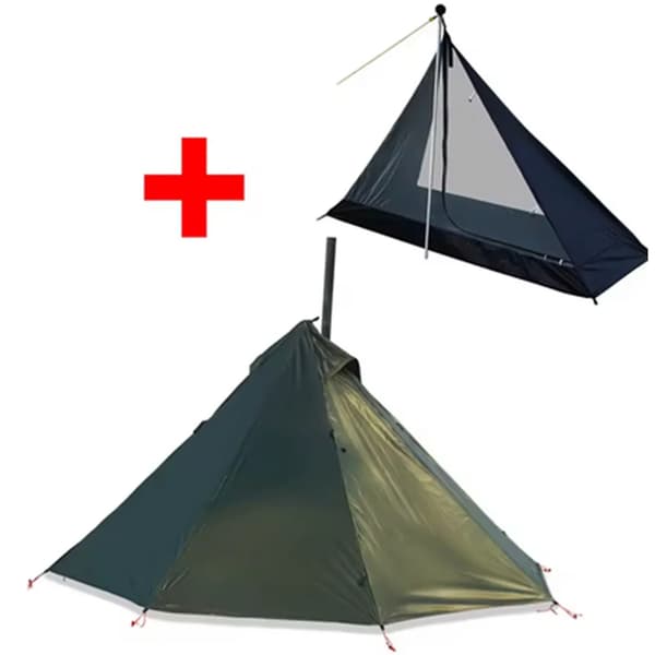 Camping Hot Tent, Rummelig 4-Personers Kapacitet, Brandhæmmende Skorsten Vindue,Grøn telt fuld sæt