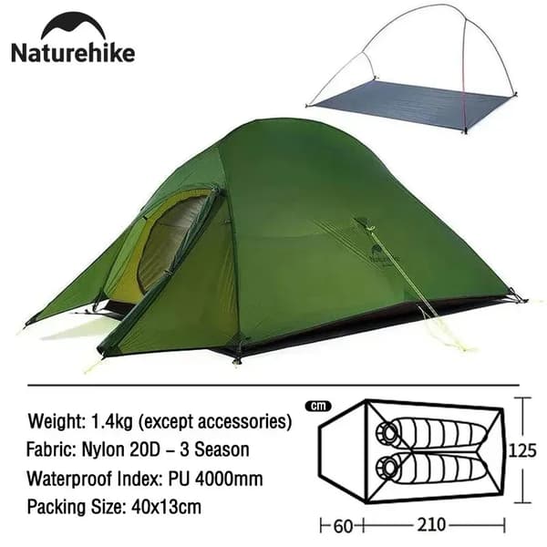 Camping telt, letvægts, vandtæt,Cloud2 Hær Grøn