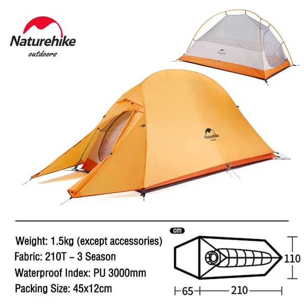 Camping telt, letvægtsdesign, vandtæt til alle årstider,1 Person 210T Orange