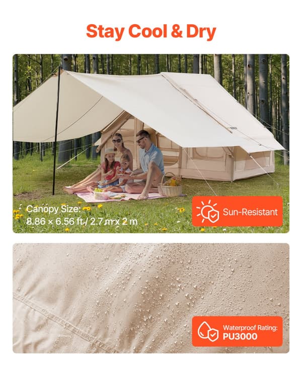 Oppustelig Camping Telt, 3-5 Personers Kapacitet, Holdbart 300D Oxford Stof, Hurtig Opsætning med Håndpumpe