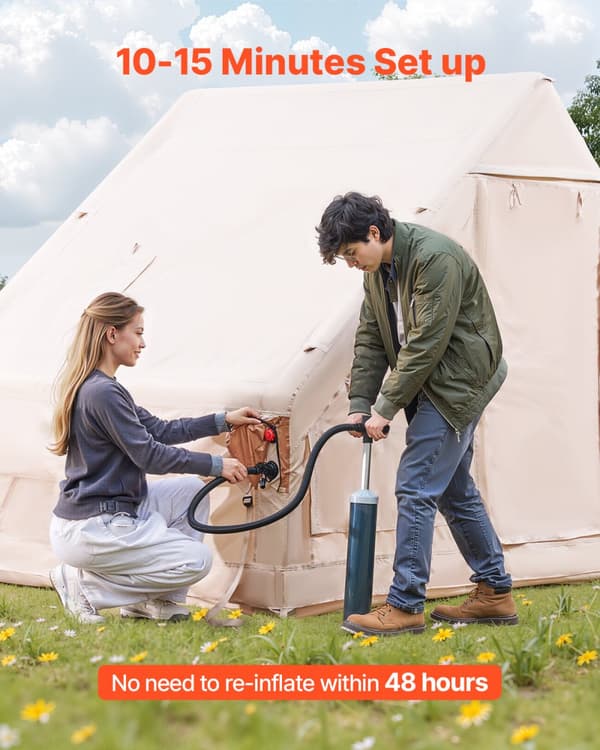 Oppustelig Camping Telt, 3-5 Personers Kapacitet, Holdbart 300D Oxford Stof, Hurtig Opsætning med Håndpumpe