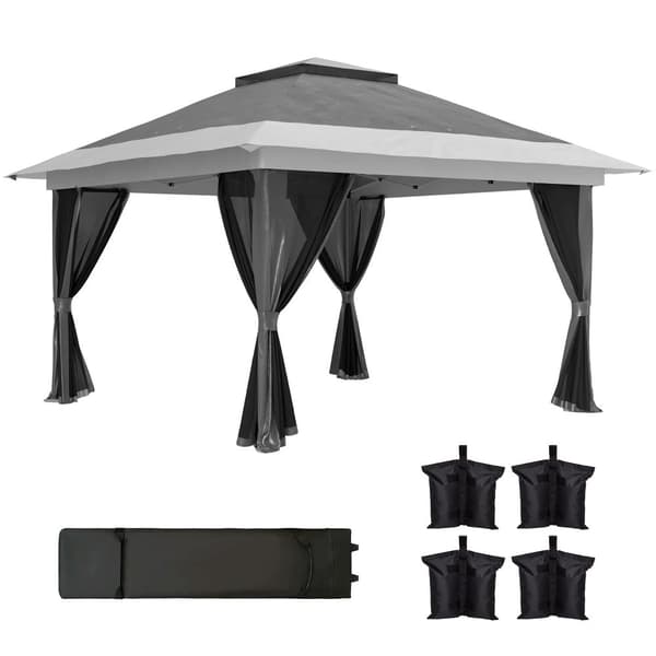 Gazebo, Oxford sejlmateriale, inkluderer sidevægge, inkluderer vægtposer,Grå