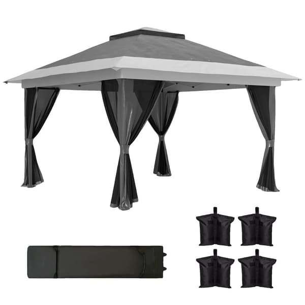 Gazebo, Oxford sejlmateriale, inkluderer sidevægge, inkluderer vægtposer,Grå