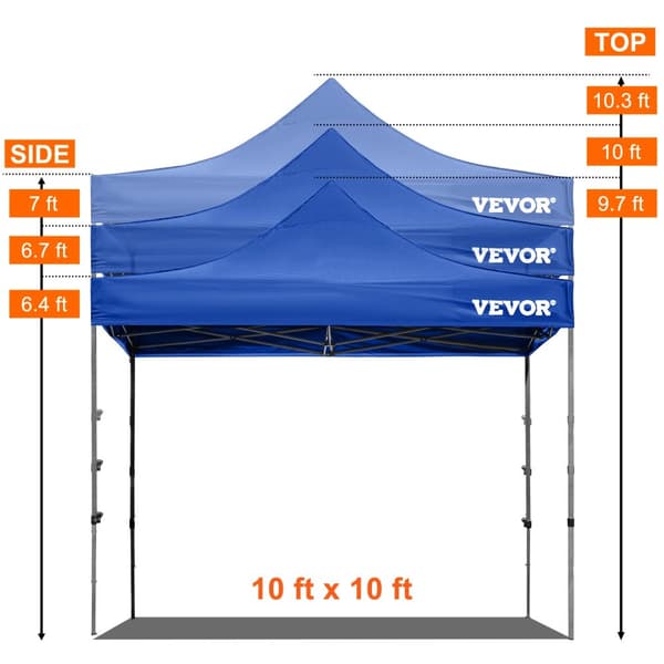 Pop Up Telt, 3 Højdeindstillinger, Aftagelige Sider,10x10ft blå