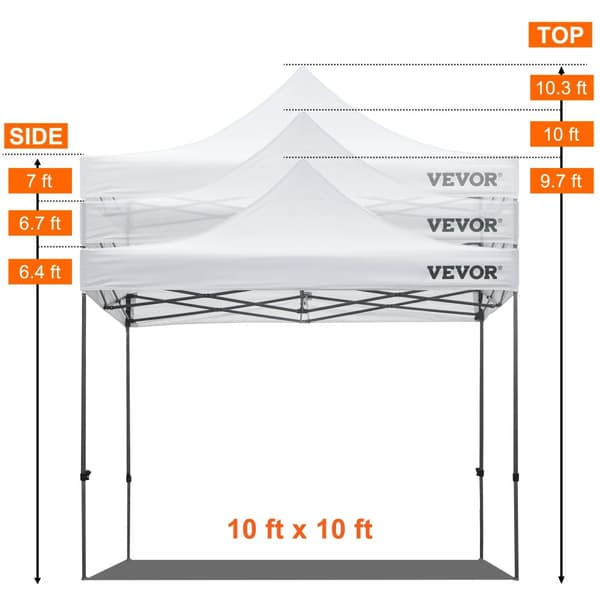 Pop Up Telt, 3 Højdeindstillinger, Aftagelige Sider,10x10ft hvid
