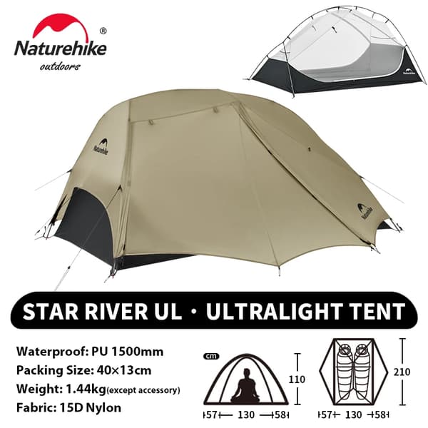Campingtelt, Ultralyddesign, Vandtæt til 4 sæsoner,15D - Khaki