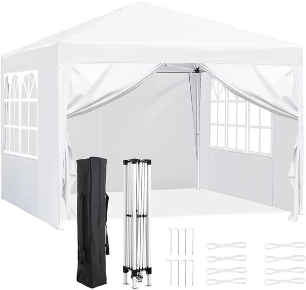 Pop Up Telt, Dimensioner 3 x 3 m, Max Højde 200 cm, Stålramme,Hvid