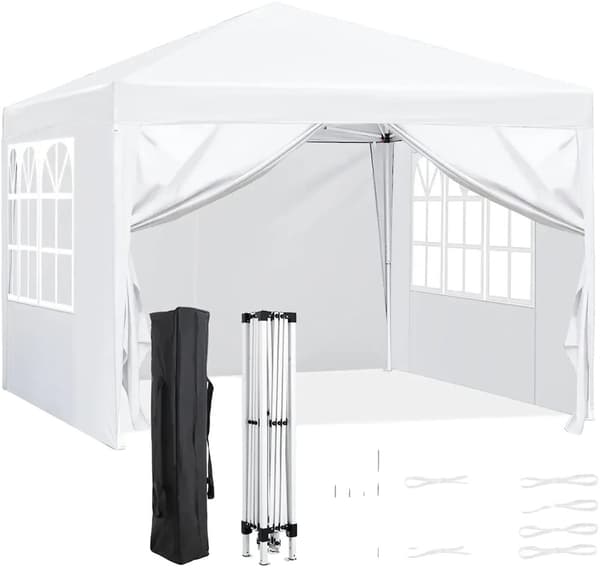 Pop Up Telt, Dimensioner 3 x 3 m, Max Højde 200 cm, Stålramme,Hvid