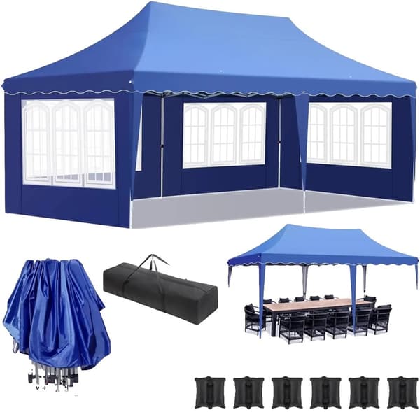 Pop-Up Pavillon 3m x 6m, Vandtæt med UV-beskyttelse, Nem Opsætning,Blå