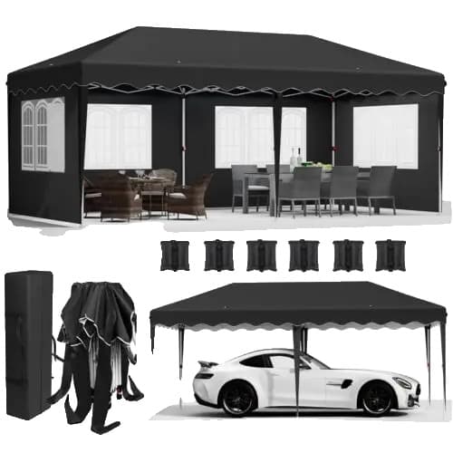 Pop-Up Pavillon 3m x 6m, Vandtæt med UV-beskyttelse, Nem Opsætning,sort