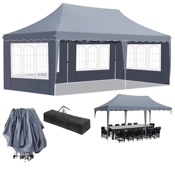 Pop-Up Pavillon 3m x 6m, Vandtæt med UV-beskyttelse, Nem Opsætning,Mørkegrå